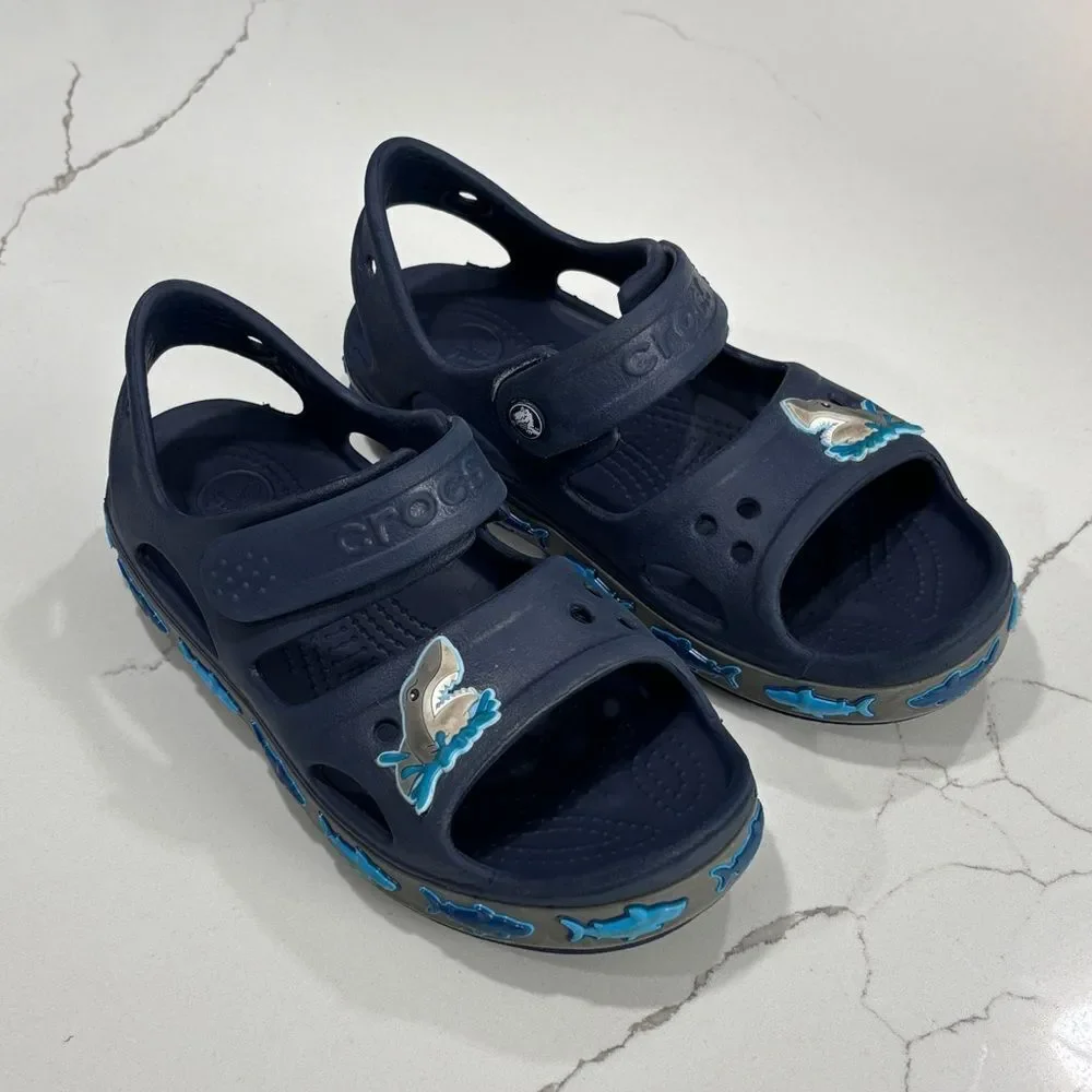 Crocs | FunLab Boys Waterproof Deep Blue Shark Comfort Sandals 206365